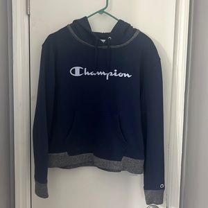 Champion  navy blue hooded sweatshirt. Women’s size large